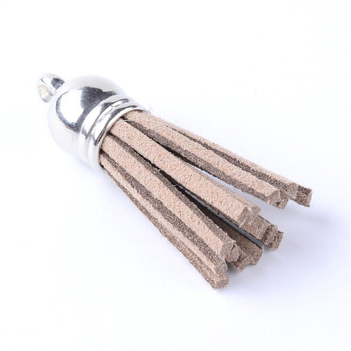 Suede tassel beige brown 36mm and silver color cap (1)