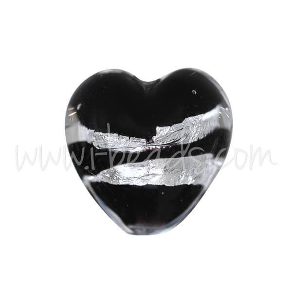 Murano bead heart black and silver 10mm (1)