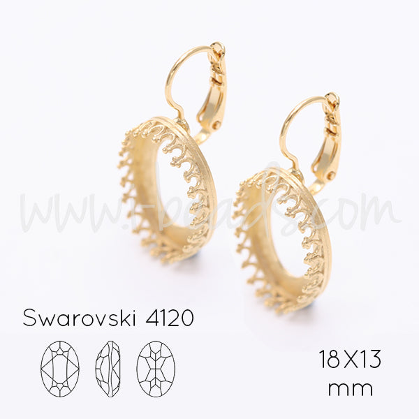 Vintage earrings settings for Swarovski 4120 18x13mm gold plated (2)