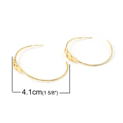 hoop earrings colour gold plated 40mm for SS20 and SS30 flatback cabochon setting -4,7 and 6 mm- (sold by 1 pair)