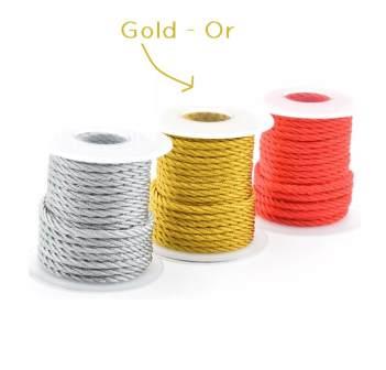 twisted 3-Strands Cord Nylon 3mm dark GOLD (Sold by 1m)