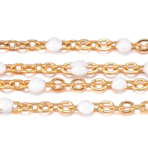 Buy Stainless Steel fine Chain, Golden with WHITE enamel , 2x1.5x0.5mm (50cm)