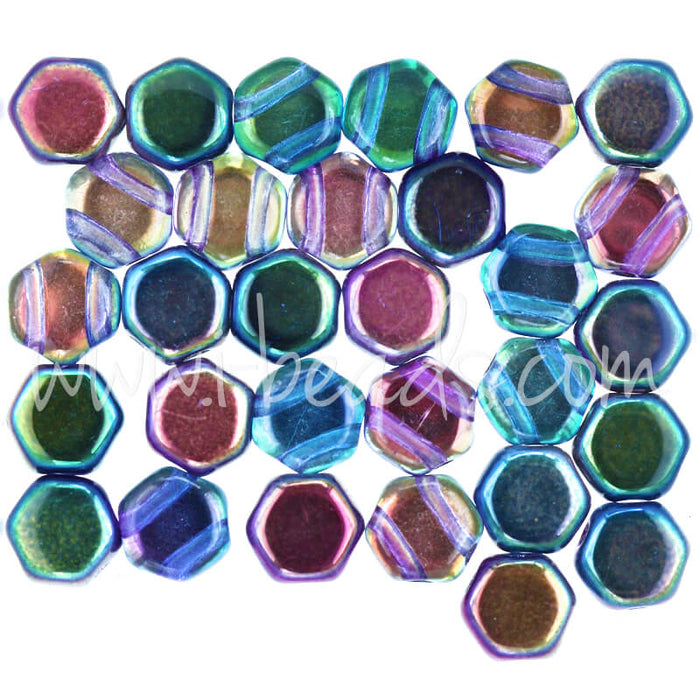 Honeycomb beads 6mm magic blue pink (30)