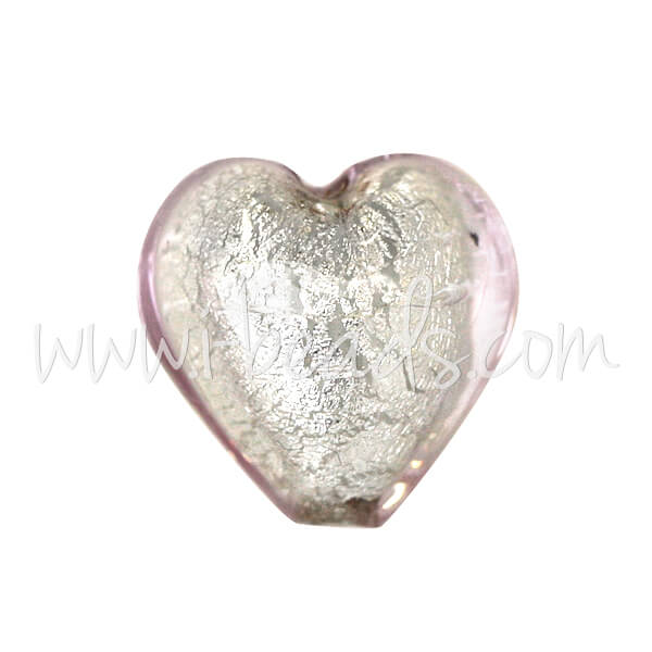 Murano bead heart crystal pale rose and silver 10mm (1)