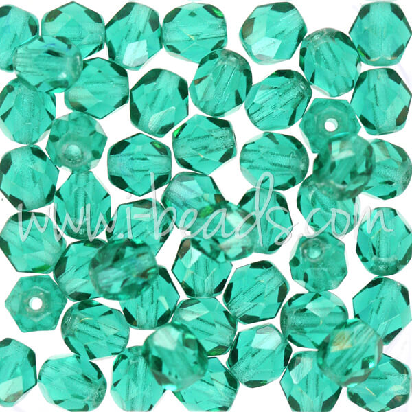 Czech fire-polished beads emerald 6mm (50)