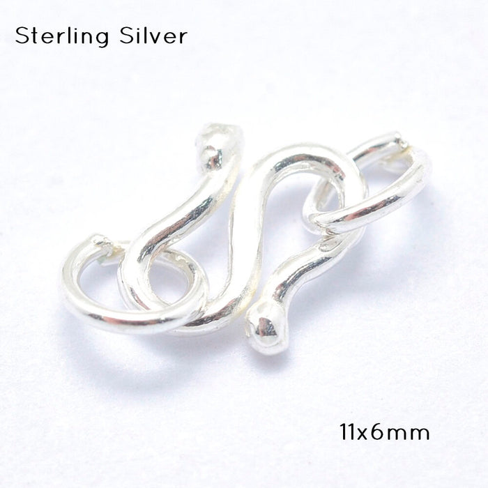 925 Sterling Silver S Shape Clasps, S-Hook Clasps with rings 11x6mm (1)