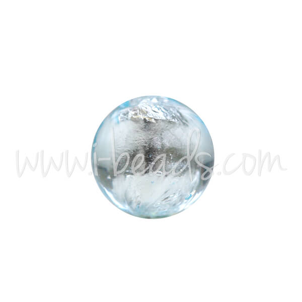 Murano bead round pale blue and silver 6mm (1)