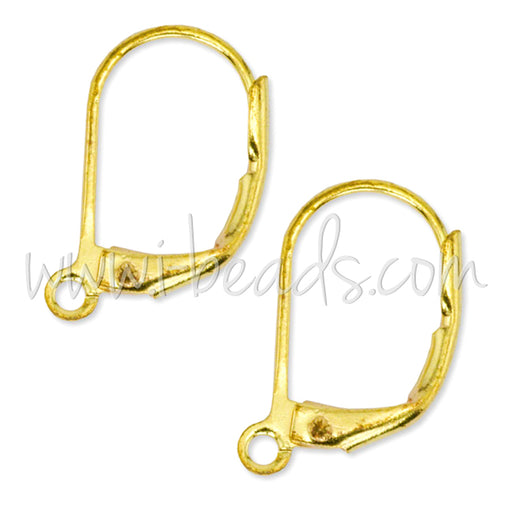 6 Leverback ear wire with open ring metal gold plated 14x10mm (6 units)