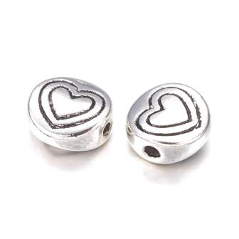 Alloy Beads, Lead and Cadmium Free, Flat Heart, Antique Silver 6x3mm (2)