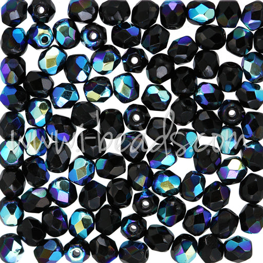 Buy Czech fire-polished beads jet ab 4mm (100)