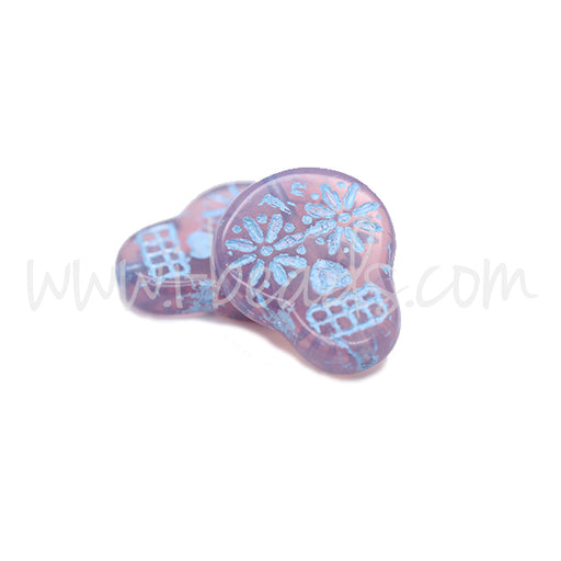 Czech pressed glass sugar skull pink and turquoise 15x19mm (2)