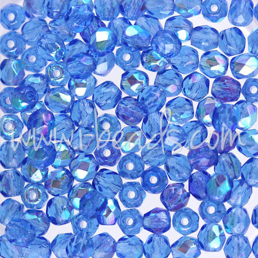 Buy Czech fire-polished beads sapphire ab 4mm (100)