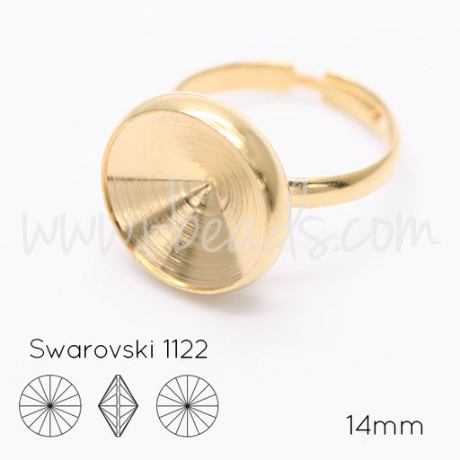 Adjustable ring cupped setting for Swarovski 1122 rivoli 14mm gold plated (1)