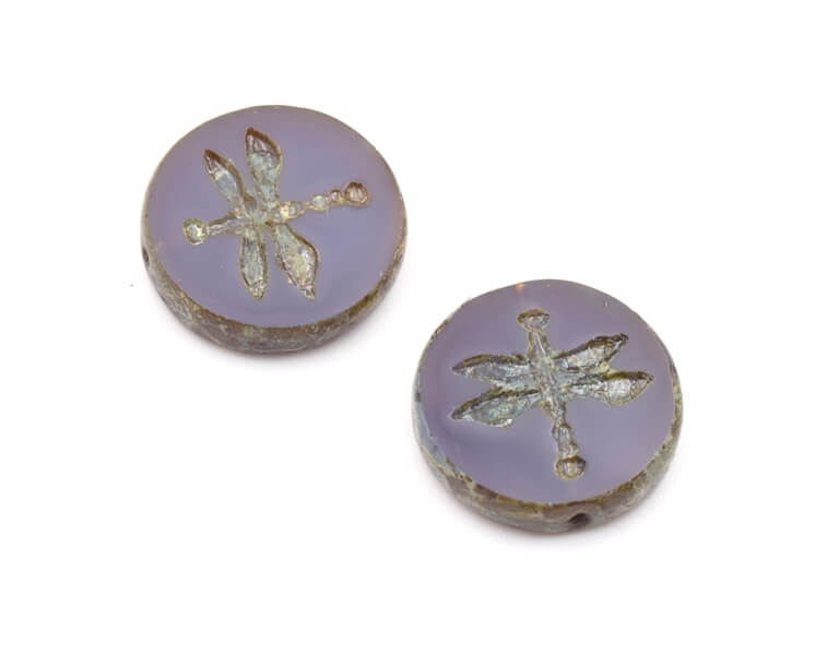 Czech pressed glass beads dragonfly purple opaline and picasso 17mm (2)