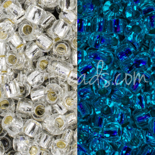 ccPF2701S - Toho beads 11/0 Glow in the dark silver-lined crystal/glow blue permanent finish (10g)