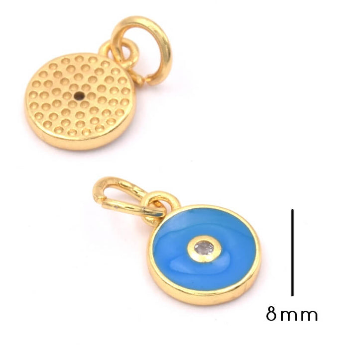 Charm, pendant gold plated 18K quality - Zircon strass-TURQUOISE enamel 8mm (1)
