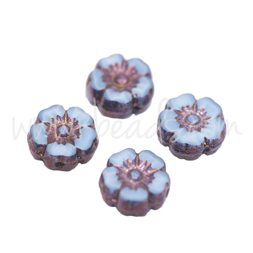 Buy Czech pressed glass beads hibiscus flower blue and purple bronze 9mm (4)