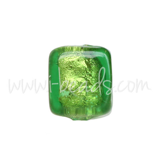 Buy Murano bead cube green and gold 6mm (1)