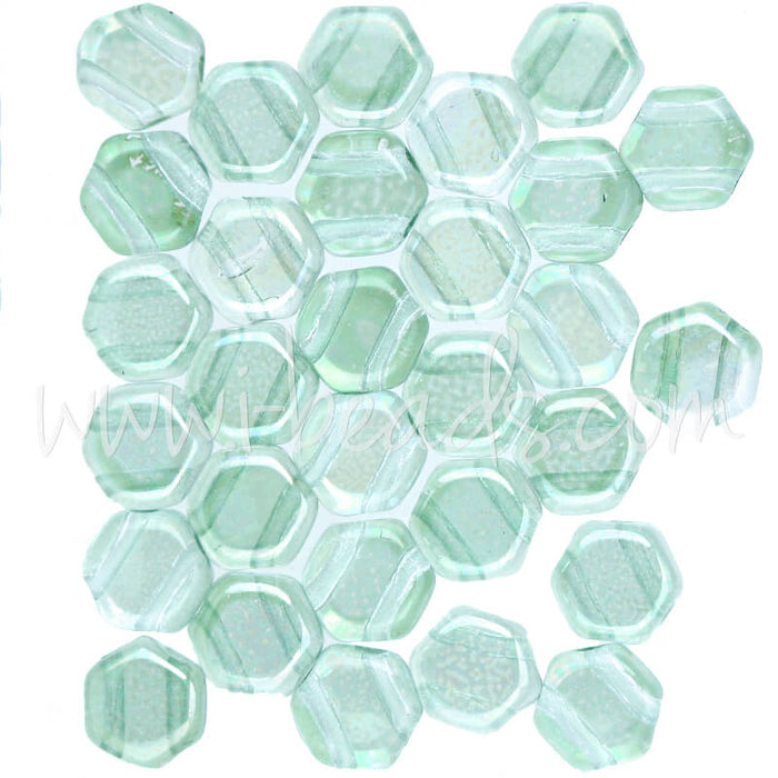 Honeycomb beads 6mm light green luster (30)