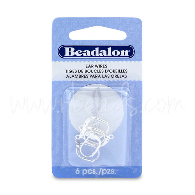 6 Leverback ear wire with open ring metal silver plated 14x10mm (6 units)