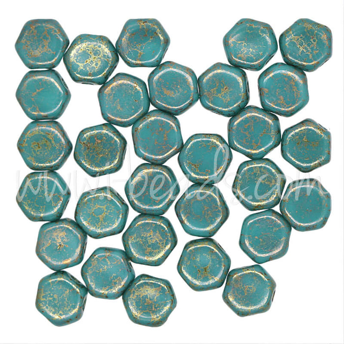 Honeycomb beads 6mm green turquoise luminous (30)
