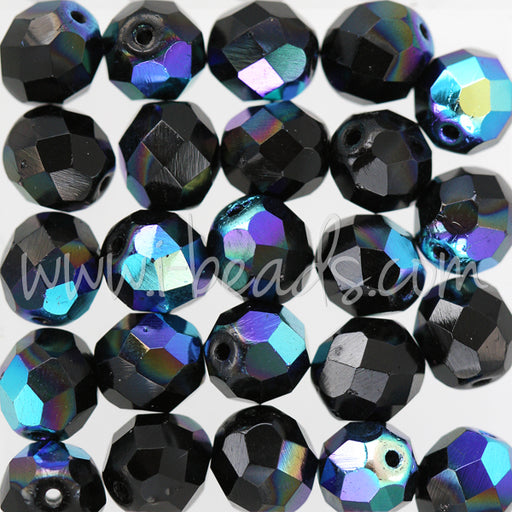 Buy Czech fire-polished beads jet ab 8mm (25)