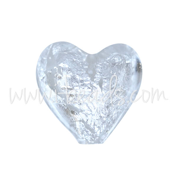 Murano bead heart crystal and silver 10mm (1)