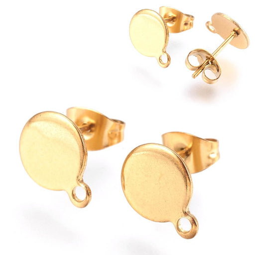 Stainless Steel Earring stud Golden -tray 8mm (2)