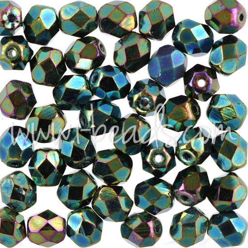 Czech fire-polished beads iris green 6mm (50)