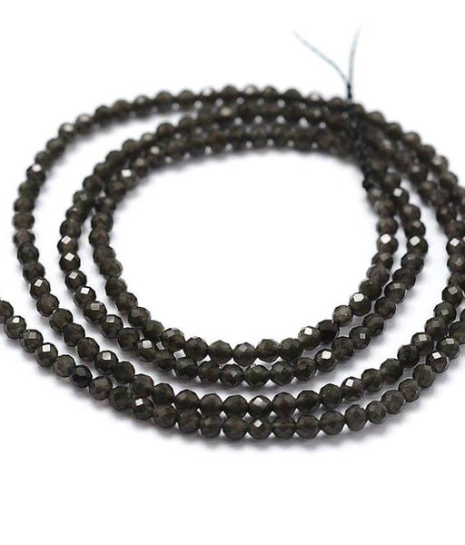Buy Natural Black Obsidian Beads, Faceted, 2mm , hole: 0.5mm; 175pcs/strand, (38cm) (1)