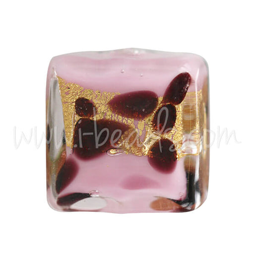 Buy Murano bead square pink leopard 10mm (1)