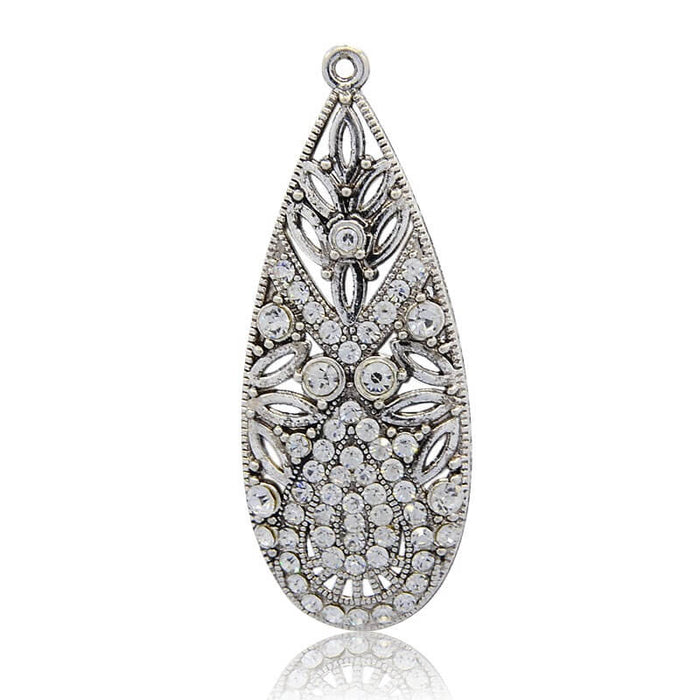Drop Big Pendants-Antique Silver Alloyand crystal Rhinestone 60x23mm (1)