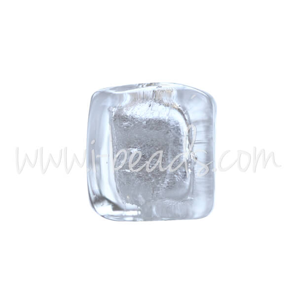 Murano bead cube crystal and silver 6mm (1)