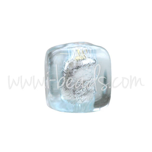Buy Murano bead cube pale blue and silver 6mm (1)