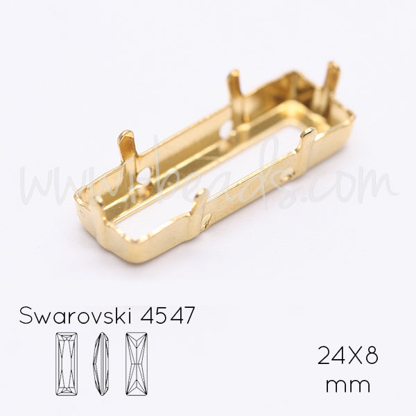 Sew on setting for Swarovski 4547 princess baguette 24x8mm gold plated (1)