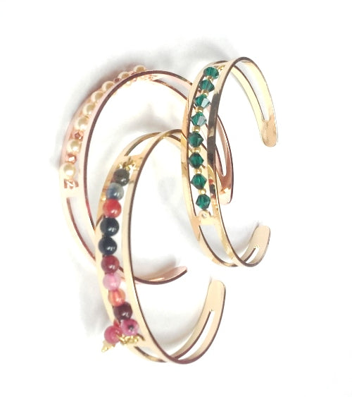 Bangle Brass Bracelet 9x60mm-2 Loops Color ROSE Gold for 4mm beads (1)