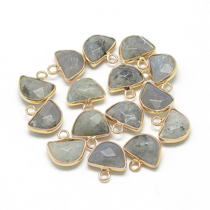 Labradorite Pendant charm, with golden Brass , Faceted, Half Round 14mm (1)
