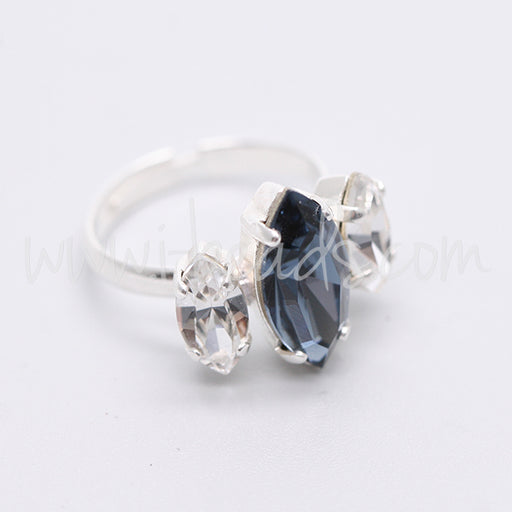 Adjustable ring setting for Swarovski 4228 navette 15x7mm and 10x5mm silver plated (1)