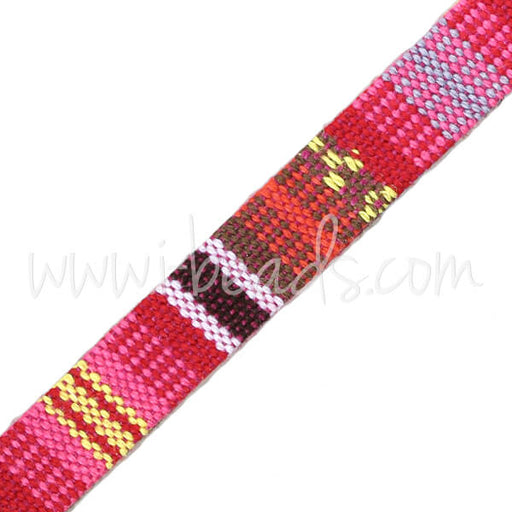 Flat cotton cord ethnic multi pink 10mm (1m)