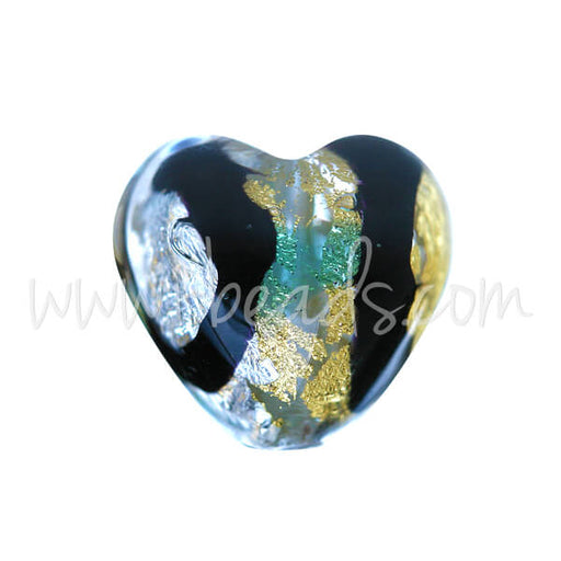 Buy Murano bead heart black blue and silver gold 10mm (1)