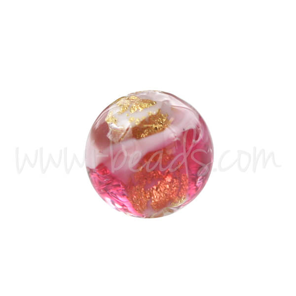 Murano bead round pink and gold 6mm (1)