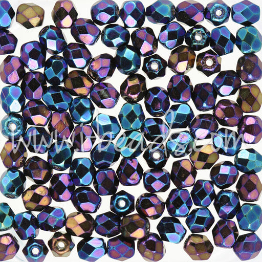 Buy Czech fire-polished beads iris blue 4mm (100)