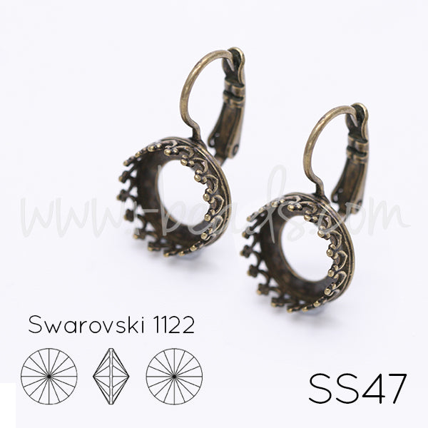 Vintage earrings settings for Swarovski 1122 10mm/SS47 brass (2)