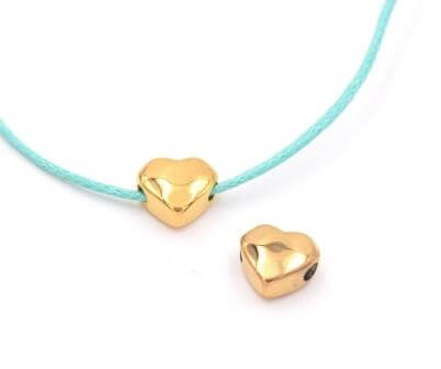 Stainless Steel heart Bead, gold color - 8.5mm hole 1.2mm (1)