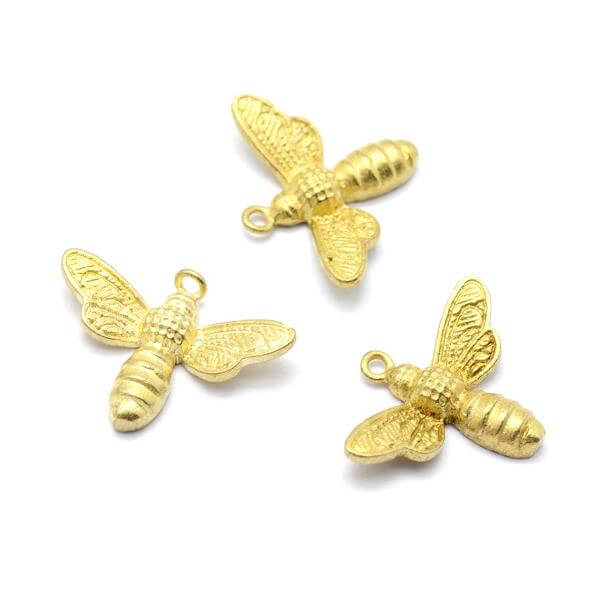 Honey bee charm pendant Brass unplated 15.x9mm (1)