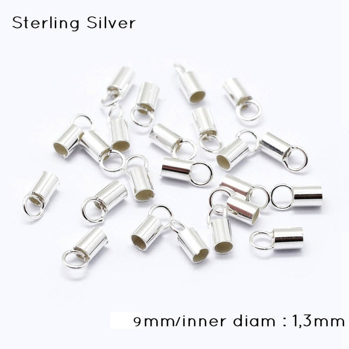 925 Sterling Silver Cord Ends, 9mm inner diam : 1,3mm (2)