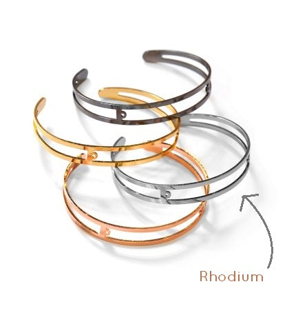 Bangle Brass Bracelet 9x60mm-2 Loops Color RHODIUM for 4mm beads (1)