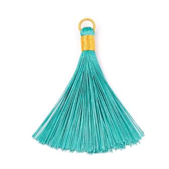 Polyester tassel Green Water and Gilded Wire ring 80mm-Hole 7mm (1)