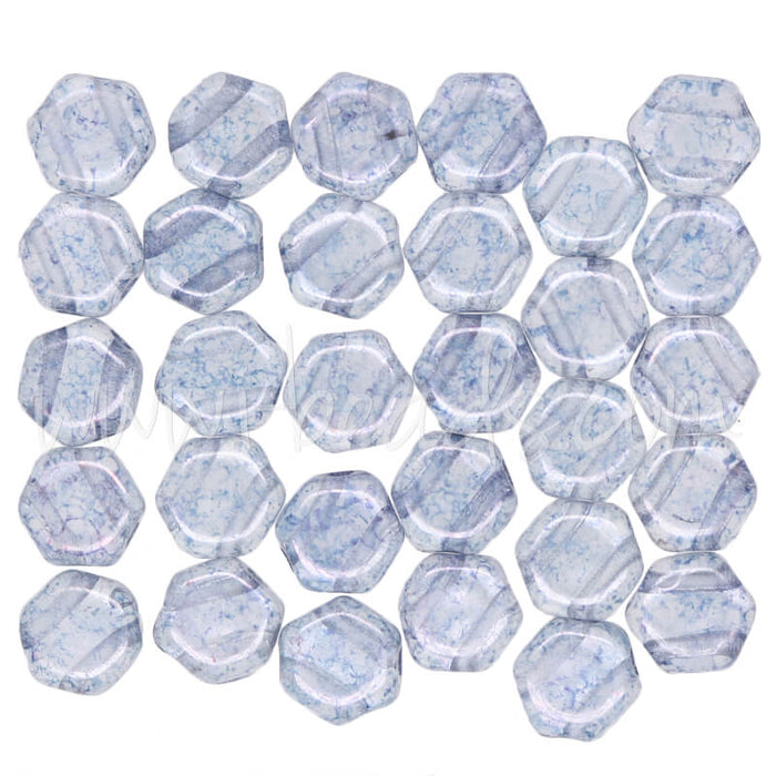 Honeycomb beads 6mm transparent blue luster (30)