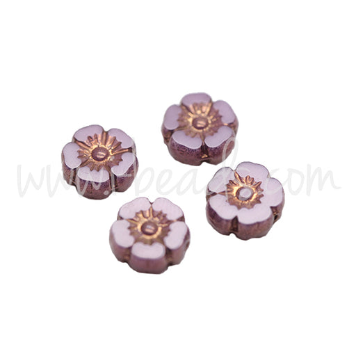 Buy Czech pressed glass beads hibiscus flower pink and bronze 9mm (4)